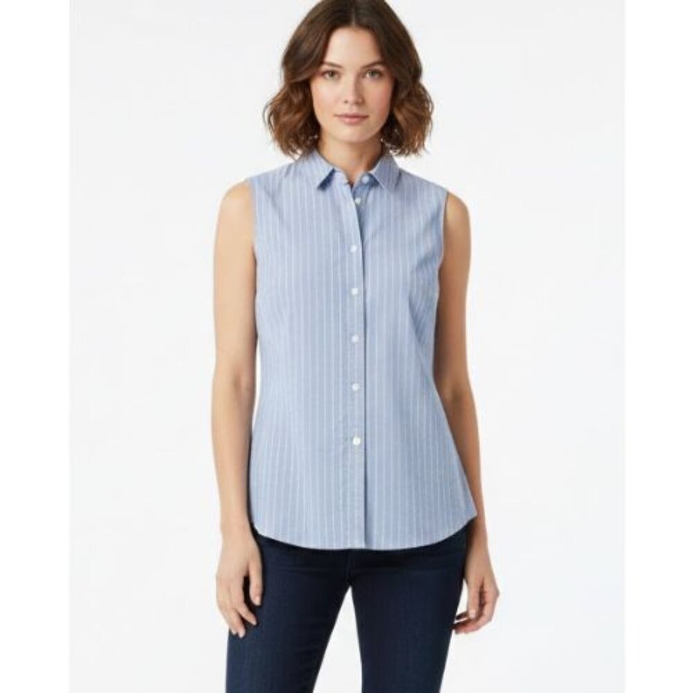 Banana Republic Classic Tailored Sleeveless Blue Striped Button Down Shirt Top